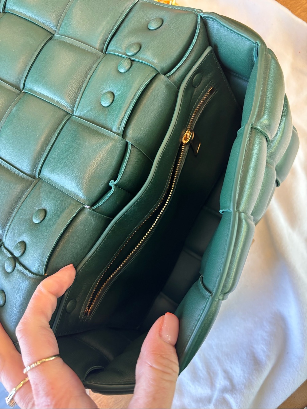 Bottega Veneta Dark Green Padded Cassette Shoulder Bag with Gold Chain - Picture 4 of 5